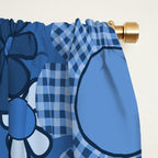 Retro Garden Gingham Flowers Vivid Blue 60s 70s Floral Pattern Window Curtain Gallery Image 2