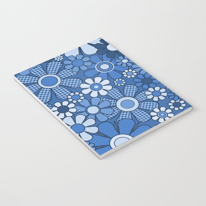 Retro Garden Gingham Flowers Vivid Blue 60s 70s Floral Pattern Notebook Gallery Image 3