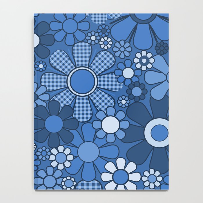 Retro Garden Gingham Flowers Vivid Blue 60s 70s Floral Pattern Notebook Gallery Image 4