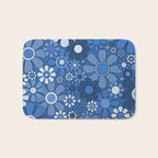 Retro Garden Gingham Flowers Vivid Blue 60s 70s Floral Pattern Bath Mat Gallery Image 1