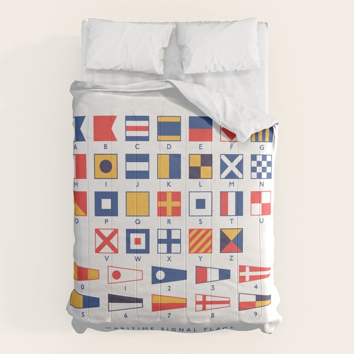 Maritime Nautical Signal Flags Chart - White Comforter