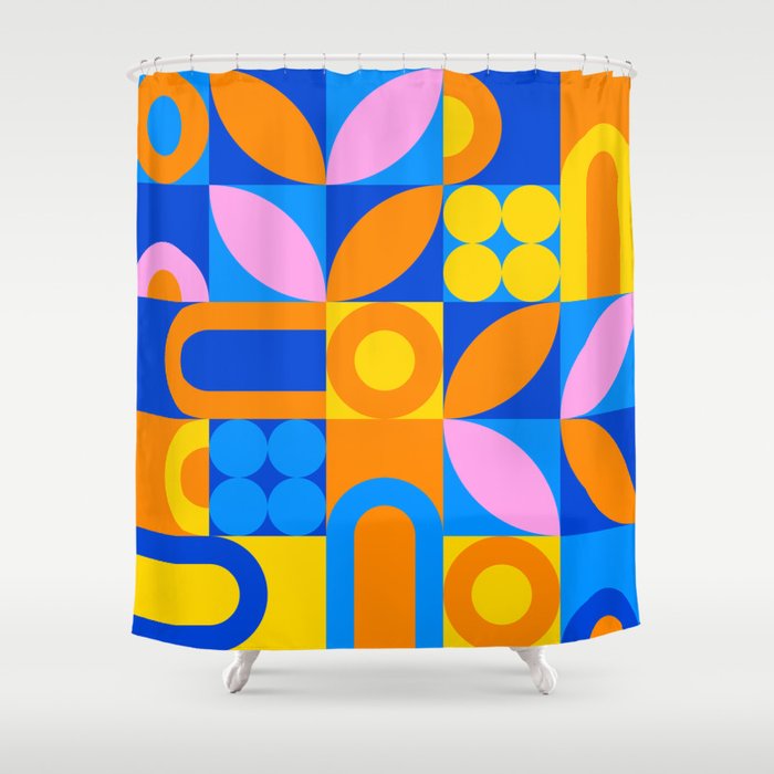 Colorful abstract geometric mosaic pattern Shower Curtain Gallery Image 1