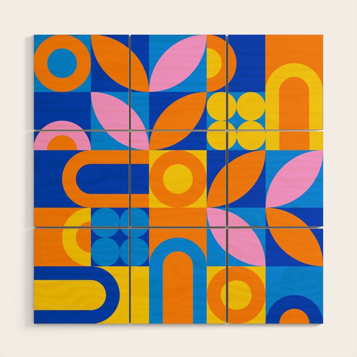 Colorful abstract geometric mosaic pattern Wood Wall Art Gallery Image 1
