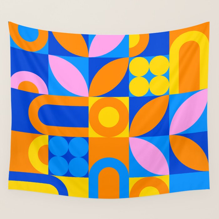 Colorful abstract geometric mosaic pattern Wall Tapestry Gallery Image 4