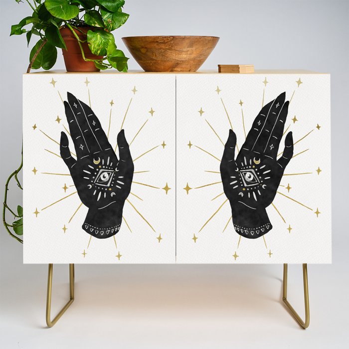 Mystic Hand with Eye - Black and Gold Ink Credenza Gallery Image 1