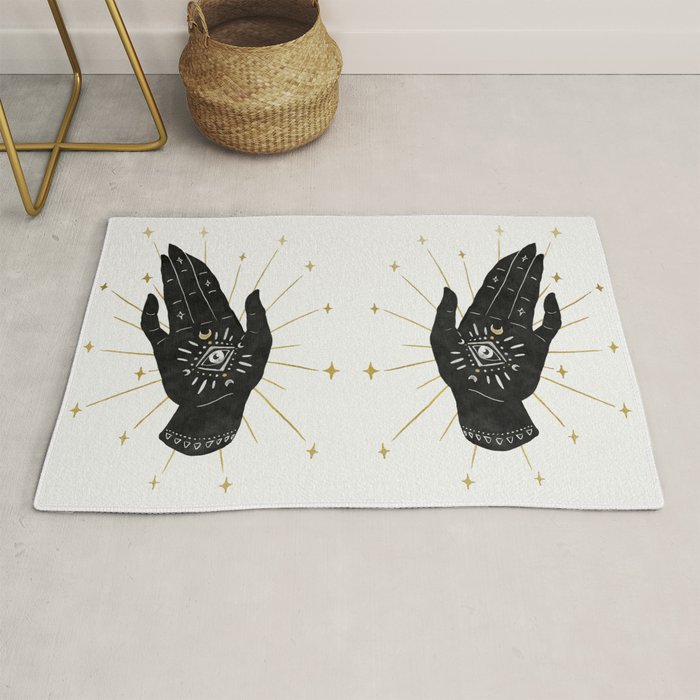 Mystic Hand with Eye - Black and Gold Ink Rug Gallery Image 1