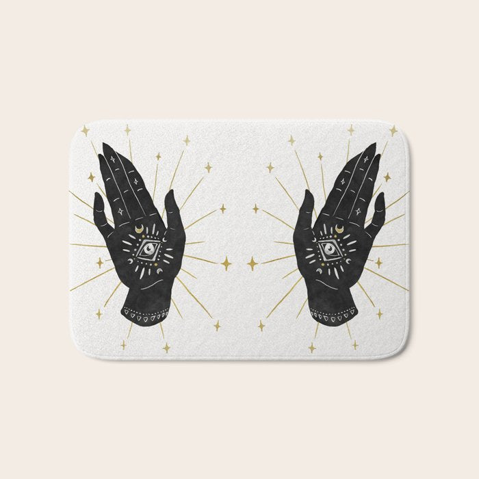 Mystic Hand with Eye - Black and Gold Ink Bath Mat Gallery Image 1