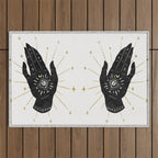Mystic Hand with Eye - Black and Gold Ink Outdoor Rug Gallery Image 1