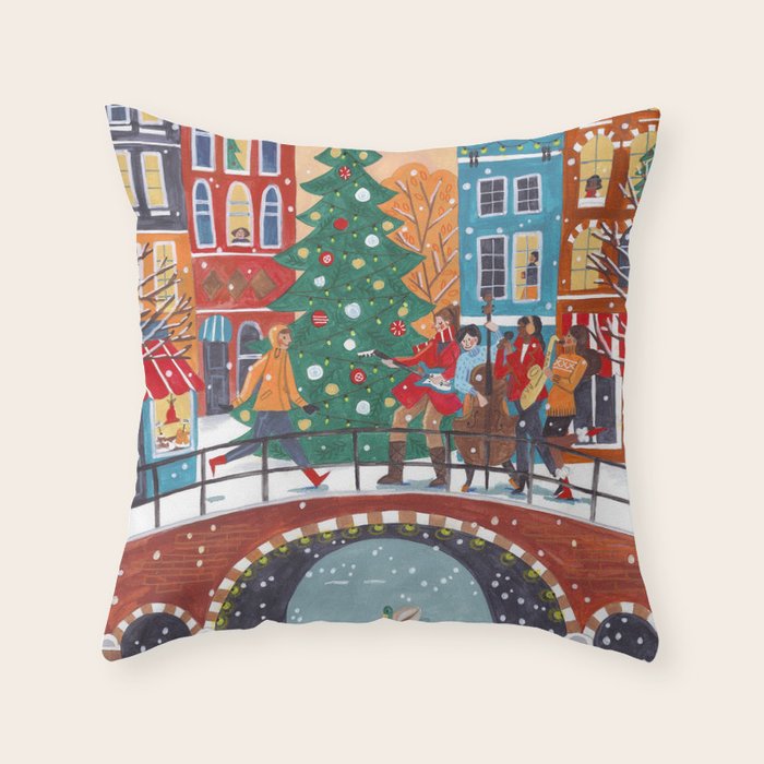 Christmas Music in the City of Amsterdam Throw Pillow Gallery Image 1
