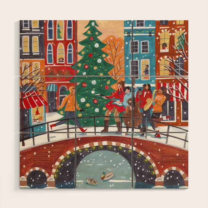 Christmas Music in the City of Amsterdam Wood Wall Art Gallery Image 1