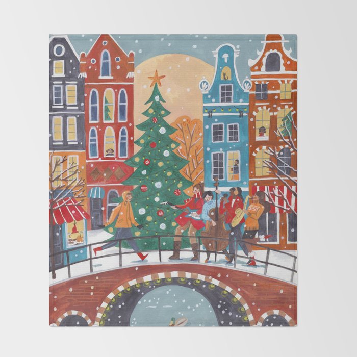 Christmas Music in the City of Amsterdam Throw Blanket Gallery Image 2