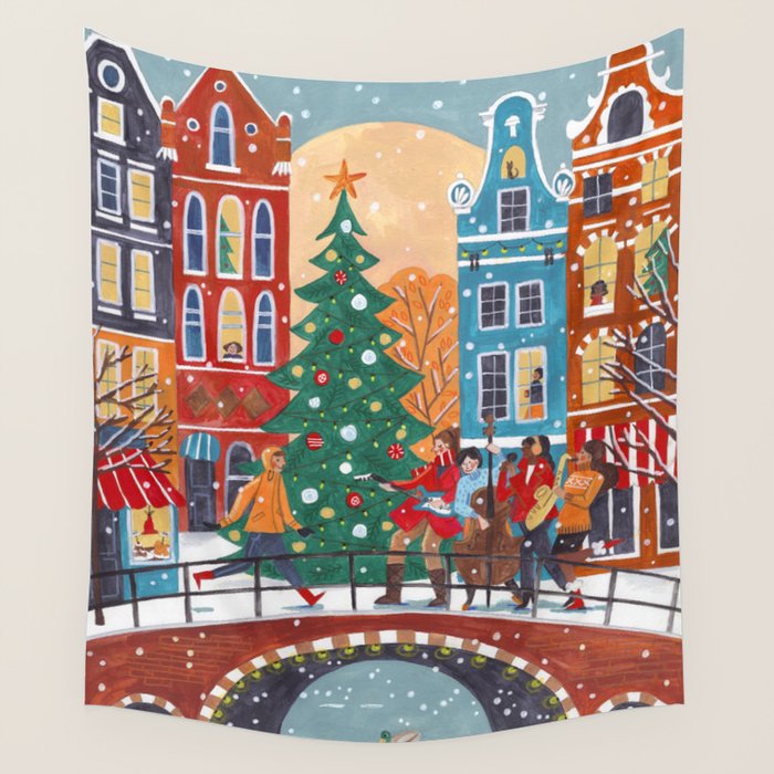 Christmas Music in the City of Amsterdam Wall Tapestry Gallery Image 1