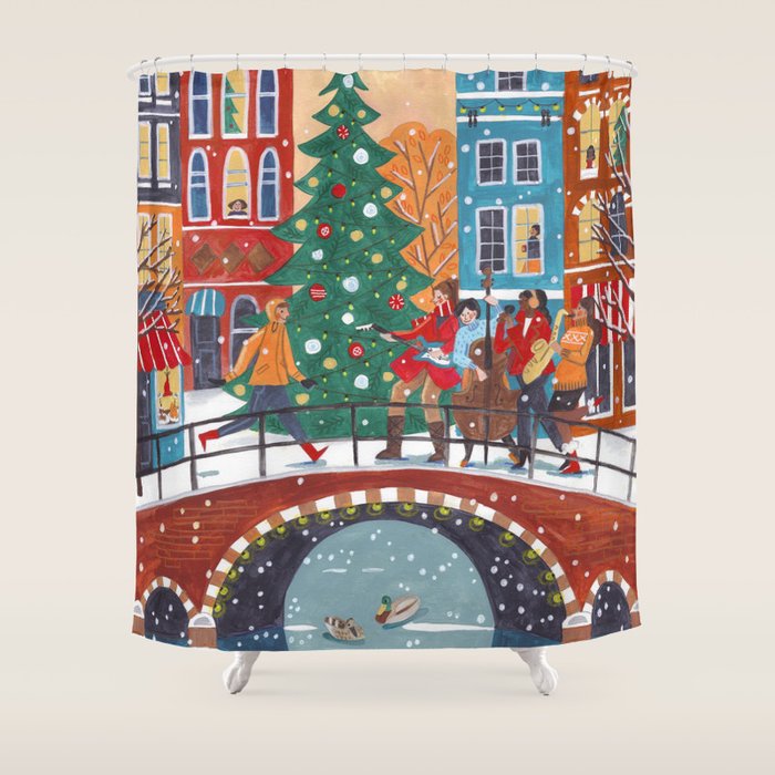 Christmas Music in the City of Amsterdam Shower Curtain Gallery Image 1