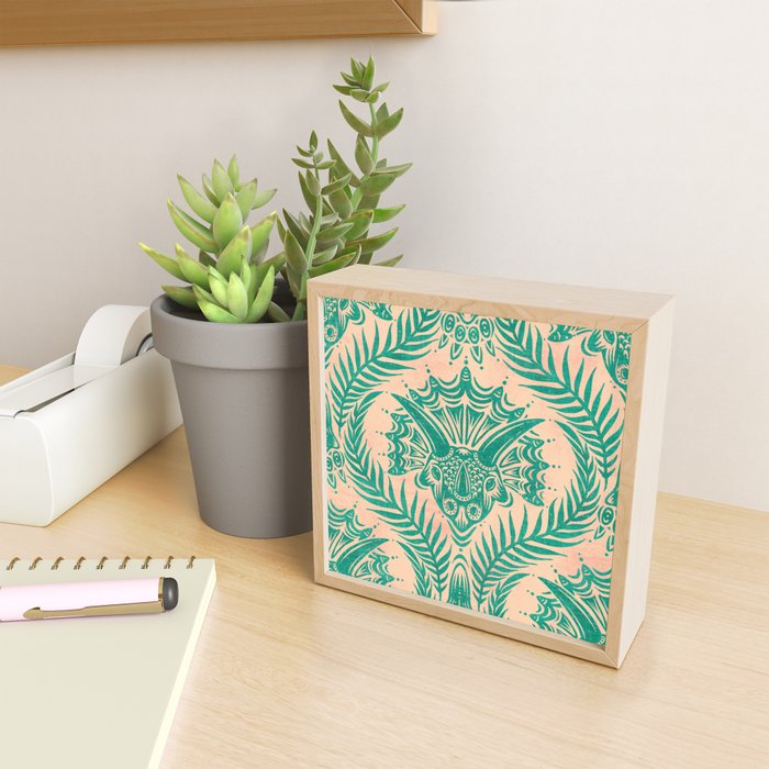 Triceratops Damask - Verdigris on peach Mini Art Print Gallery Image 2