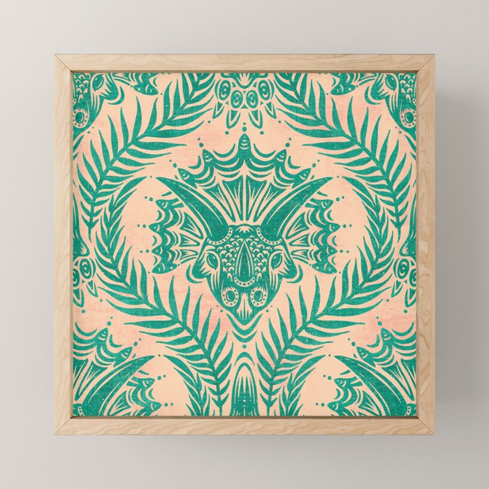 Triceratops Damask - Verdigris on peach Mini Art Print Gallery Image 1