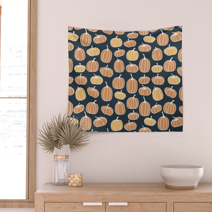 Navy Pumpkins Wall Tapestry Gallery Image 2