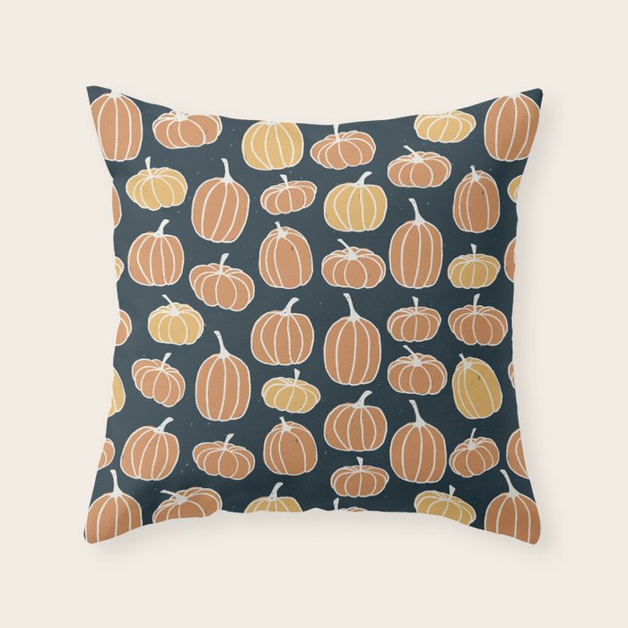 Navy Pumpkins Throw Pillow Gallery Image 1