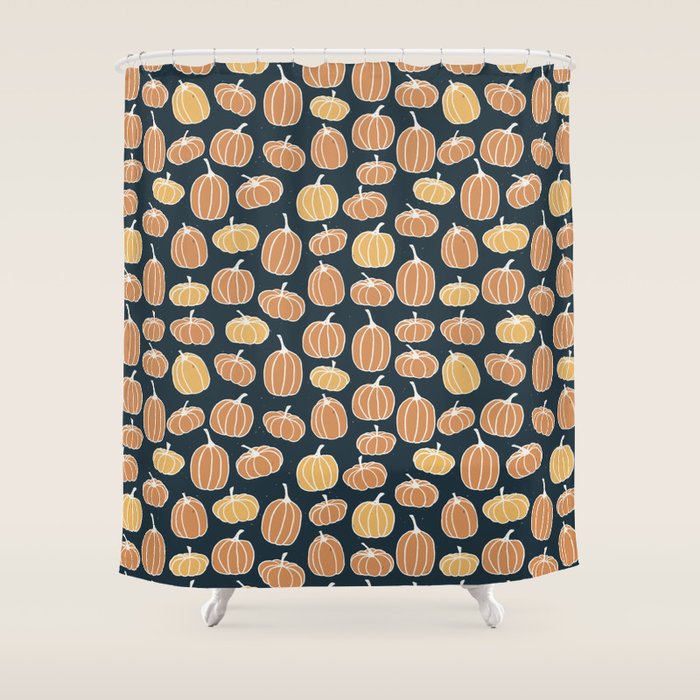 Navy Pumpkins Shower Curtain Gallery Image 1