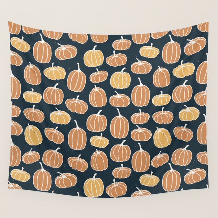 Navy Pumpkins Wall Tapestry Gallery Image 1