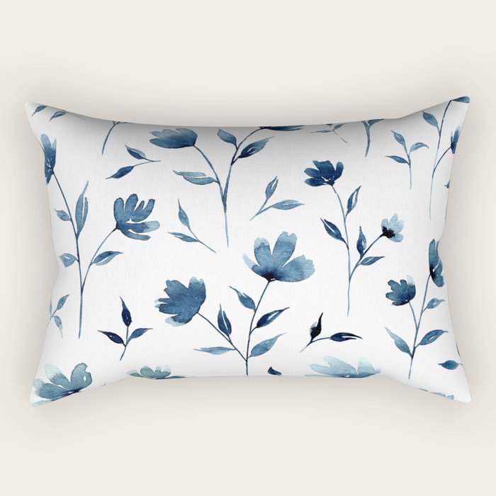 Blue flowers | Watercolor Pattern Rectangular Pillow Gallery Image 1