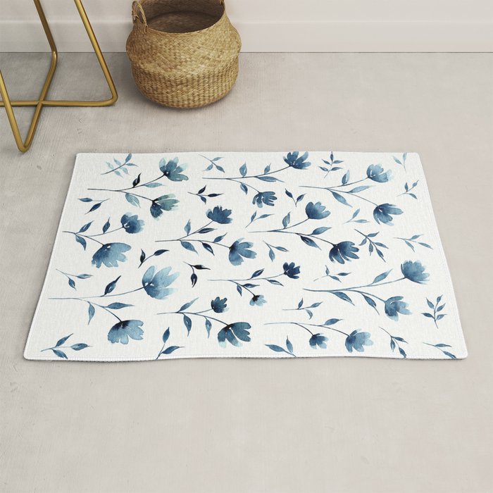 Blue flowers | Watercolor Pattern Rug Gallery Image 1