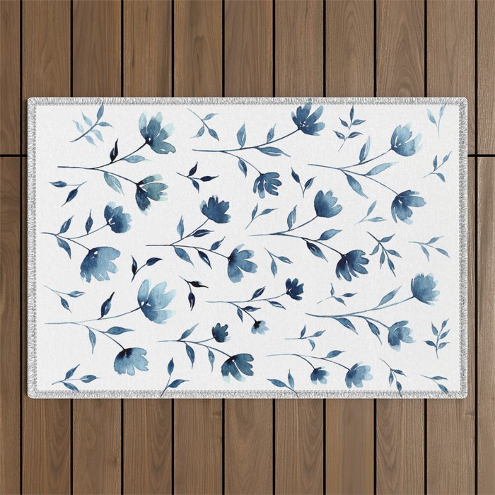 Blue flowers | Watercolor Pattern Outdoor Rug Gallery Image 1