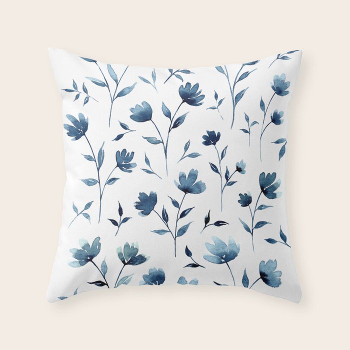 Blue flowers | Watercolor Pattern Throw Pillow Gallery Image 6