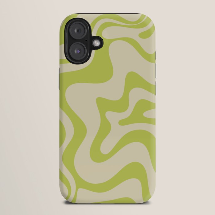 Retro Liquid Swirl Abstract Pattern Light Lime Linden Green and Beige iPhone Case Gallery Image 10