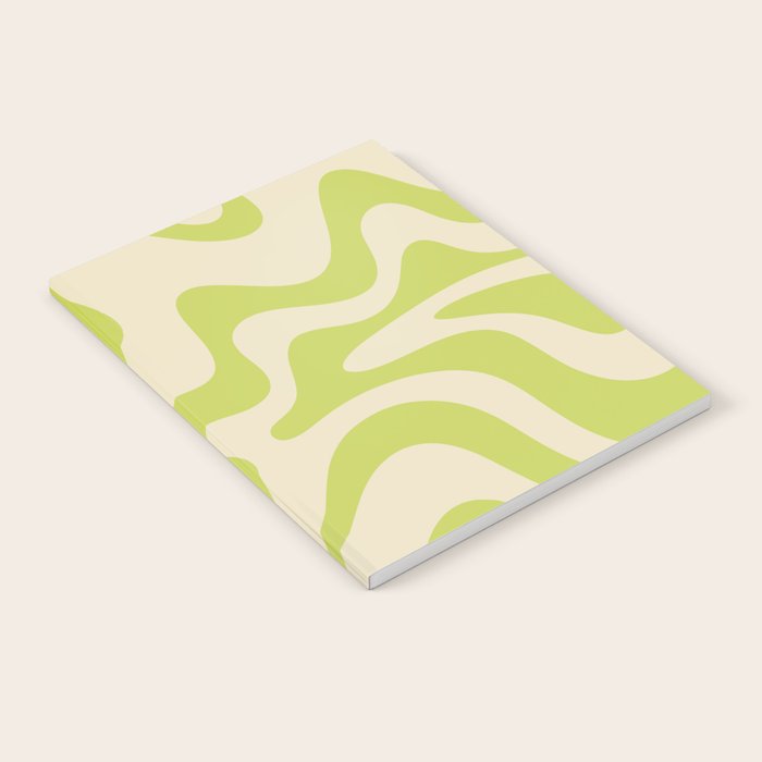 Retro Liquid Swirl Abstract Pattern Light Lime Linden Green and Beige Notebook Gallery Image 2