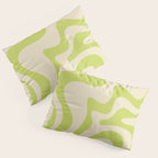Retro Liquid Swirl Abstract Pattern Light Lime Linden Green and Beige Pillow Sham Gallery Image 3