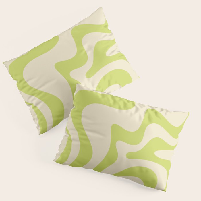 Retro Liquid Swirl Abstract Pattern Light Lime Linden Green and Beige Pillow Sham Gallery Image 3