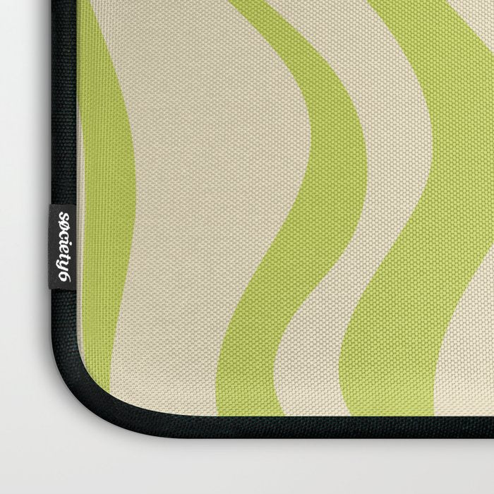 Retro Liquid Swirl Abstract Pattern Light Lime Linden Green and Beige Laptop Sleeve Gallery Image 3