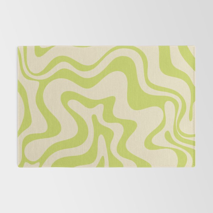 Retro Liquid Swirl Abstract Pattern Light Lime Linden Green and Beige Rug Gallery Image 2