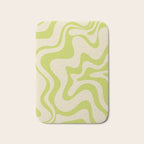 Retro Liquid Swirl Abstract Pattern Light Lime Linden Green and Beige Bath Mat Gallery Image 1