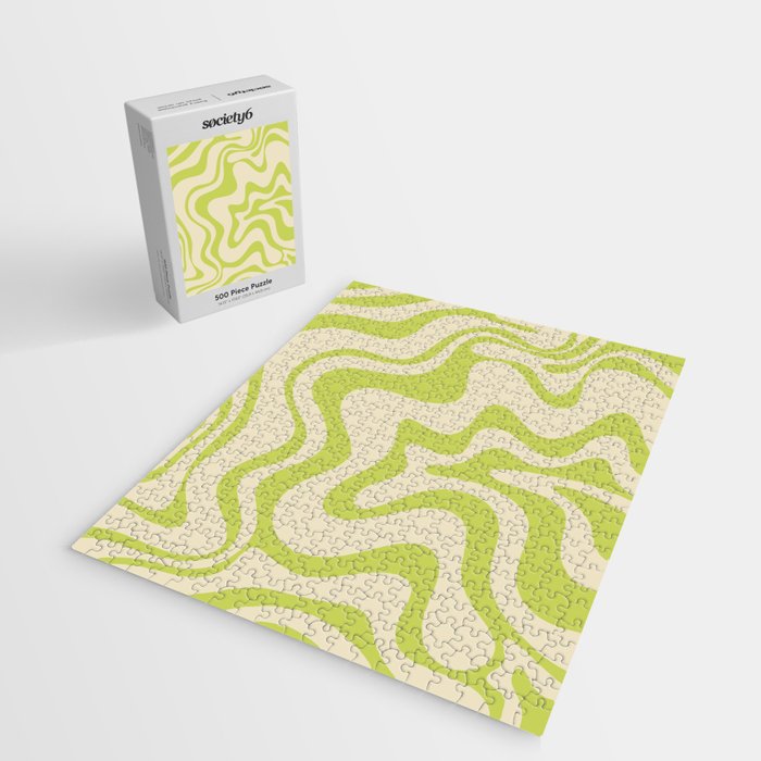 Retro Liquid Swirl Abstract Pattern Light Lime Linden Green and Beige Jigsaw Puzzle Gallery Image 2