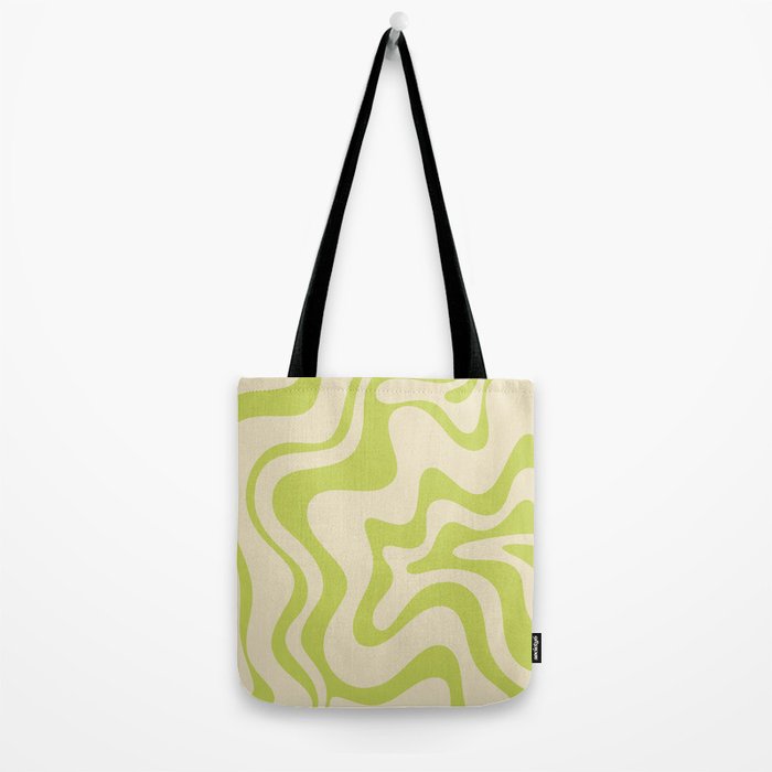 Retro Liquid Swirl Abstract Pattern Light Lime Linden Green and Beige Tote Bag Gallery Image 2