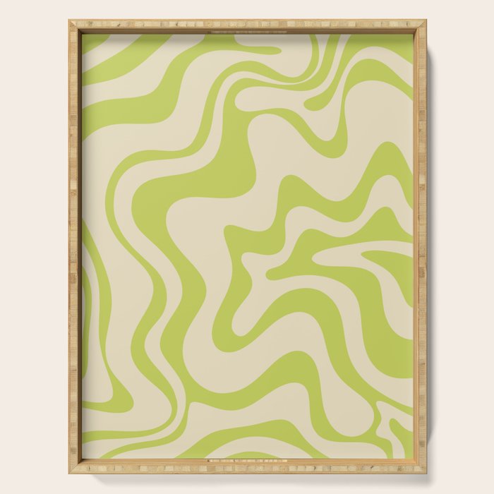 Retro Liquid Swirl Abstract Pattern Light Lime Linden Green and Beige Serving Tray Gallery Image 1