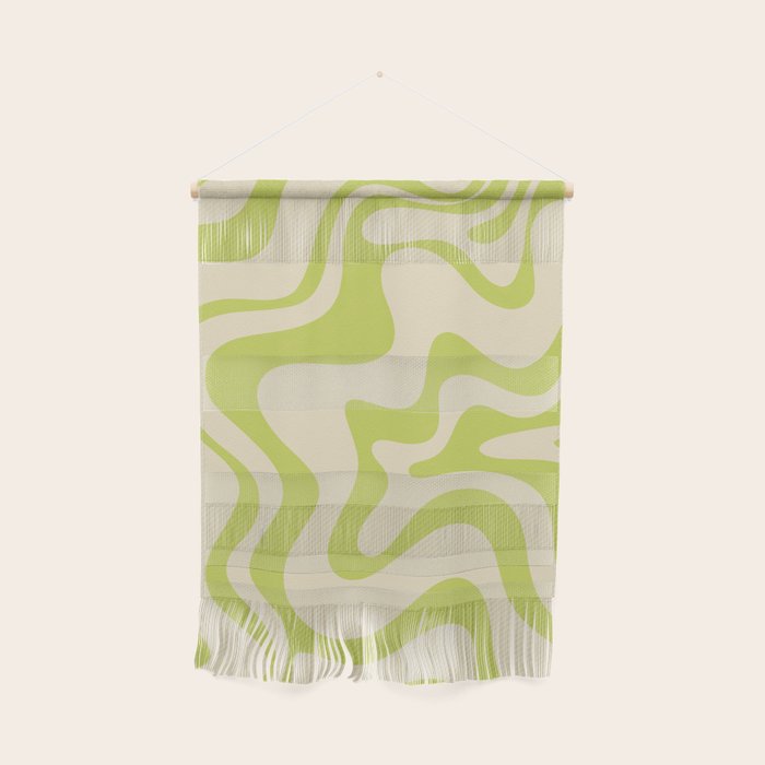 Retro Liquid Swirl Abstract Pattern Light Lime Linden Green and Beige Wall Hanging Gallery Image 1
