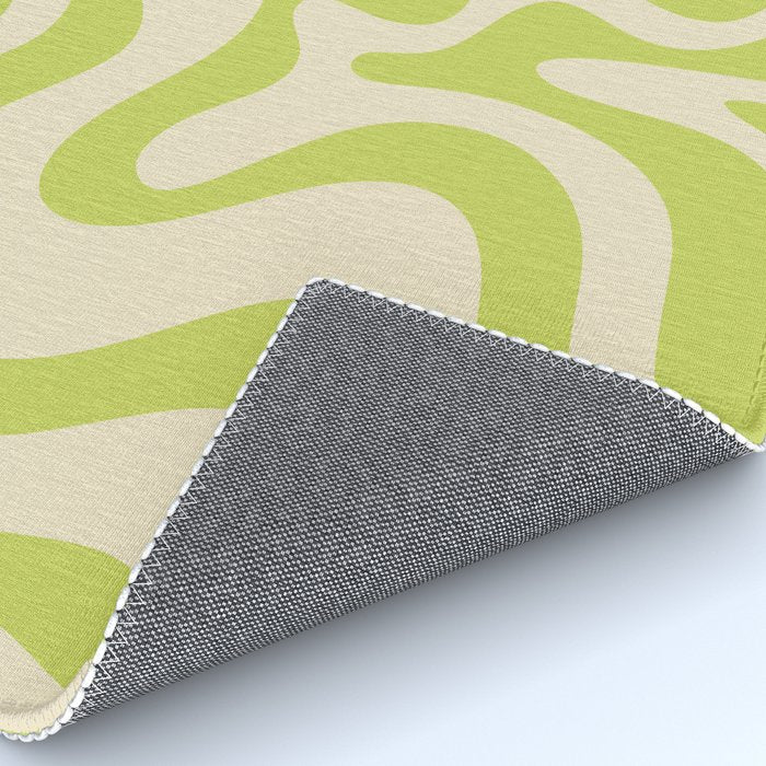 Retro Liquid Swirl Abstract Pattern Light Lime Linden Green and Beige Rug Gallery Image 4