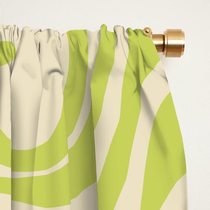 Retro Liquid Swirl Abstract Pattern Light Lime Linden Green and Beige Window Curtain Gallery Image 2