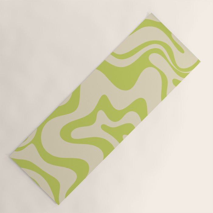 Retro Liquid Swirl Abstract Pattern Light Lime Linden Green and Beige Yoga Mat Gallery Image 1