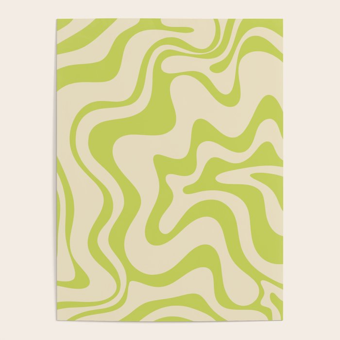 Retro Liquid Swirl Abstract Pattern Light Lime Linden Green and Beige Poster Gallery Image 1