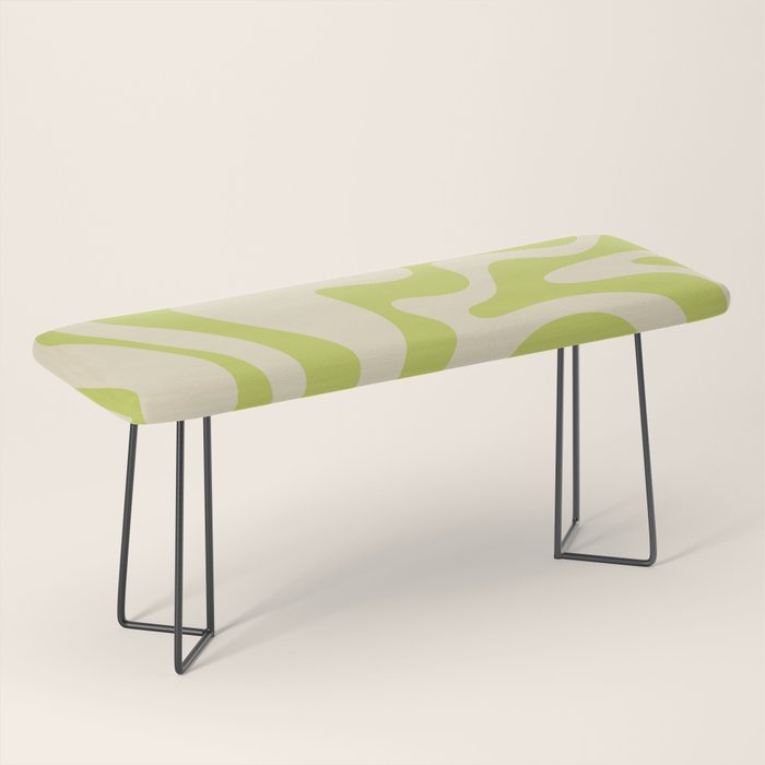 Retro Liquid Swirl Abstract Pattern Light Lime Linden Green and Beige Bench Gallery Image 1