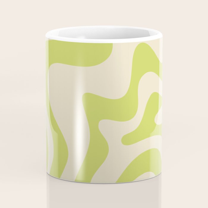 Retro Liquid Swirl Abstract Pattern Light Lime Linden Green and Beige Coffee Mug Gallery Image 4