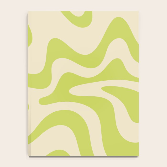 Retro Liquid Swirl Abstract Pattern Light Lime Linden Green and Beige Notebook Gallery Image 4