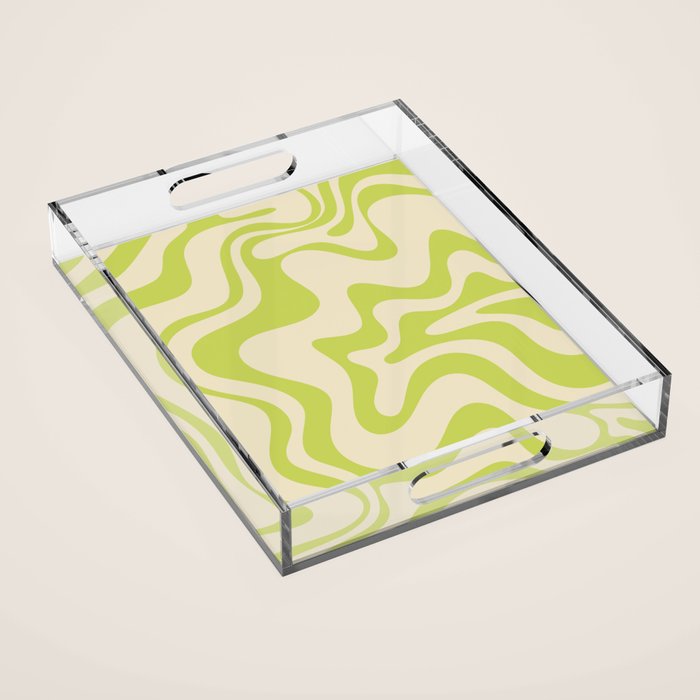 Retro Liquid Swirl Abstract Pattern Light Lime Linden Green and Beige Acrylic Tray Gallery Image 1