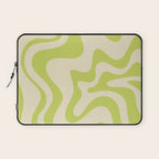 Retro Liquid Swirl Abstract Pattern Light Lime Linden Green and Beige Laptop Sleeve Gallery Image 1
