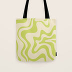 Retro Liquid Swirl Abstract Pattern Light Lime Linden Green and Beige Tote Bag Gallery Image 1