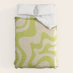 Retro Liquid Swirl Abstract Pattern Light Lime Linden Green and Beige Comforter Gallery Image 6