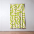 Retro Liquid Swirl Abstract Pattern Light Lime Linden Green and Beige Window Curtain Gallery Image 3